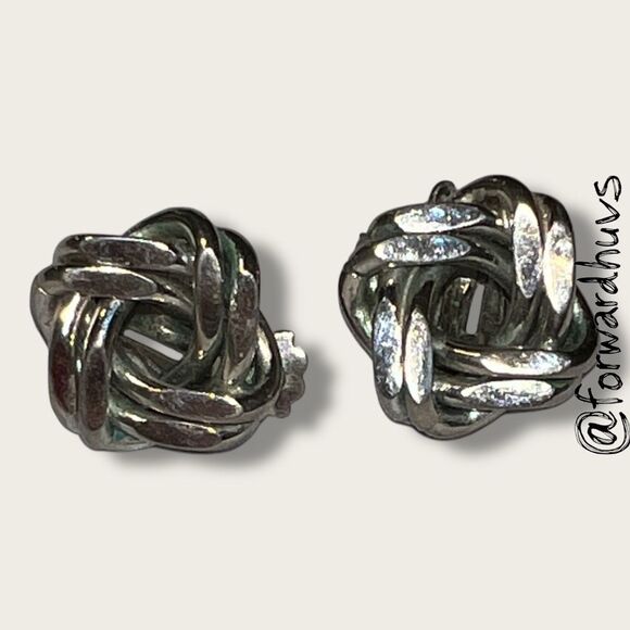 Vintage STAR Clip-On Knot Earrings – Silver-Tone – Twisted Loop Design - Picture 5 of 11